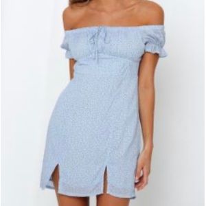 Hello Molly Blue off the shoulder dress NWT